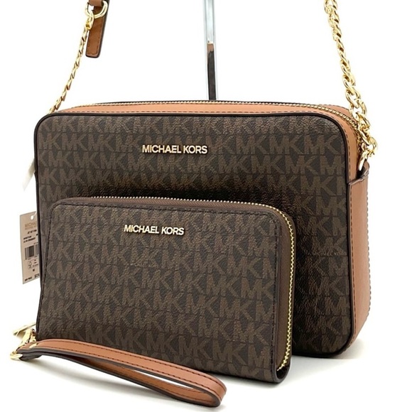 Michael Kors Large EW Crossbody Bag & JST LG Flat MF Phone Case Wallet Brown - Picture 1 of 12
